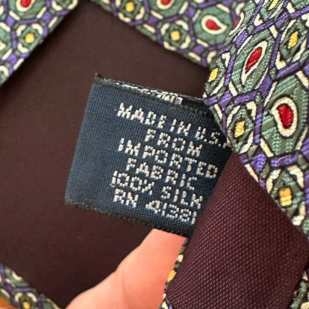 VTG Polo Ralph Lauren Necktie Mens 100% Silk Geometric 90's Hand Made